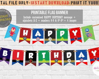 Superheroes War Happy Birthday Flag Banner / Superheroes Flag Bunting / Party Printable / Birthday Party / Instant Download / Name Flag Garland
