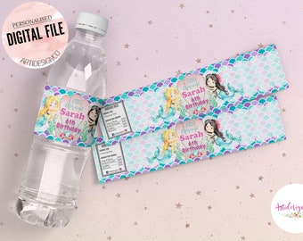 Mermaid Waterbottle Label | Printable Label Wrapper | Mermaid Party Favors | Party Printable | Mermaid Birthday Party
