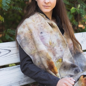 Felted Wool Scarf, Eco Dyed Scarf, Eco Print Scarf, Hand Dyed, Plant Dyed Scarf, Scarf for Woman, Winter Shawl, Luxury Scarf, Gift for Her