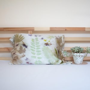 Botanically Dyed Silk Pillowcase, Luxury Satin Silk Pillow Cover, Boho Home Decor, Gift for Her, Eco Print Cover for Standard Bed Pillow
