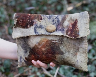 Boho Handbag, Plant Dyed, Felted Purse, Naturally Dyed, Felted Wool Bag, Eco Friendly Bag, Women Purse, Eco Print Clutch, Sustainable Gift