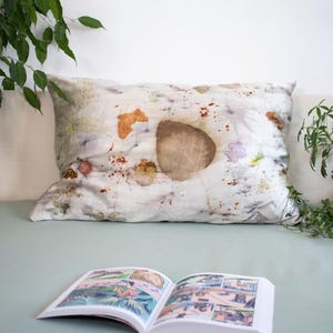 Satin Pillowcase, Plant Dyed Silk Pillowcase, Gift for Her, Luxury Silk Bedding, Hair Care Gift, Standard Pillowcase with Floral Pattern