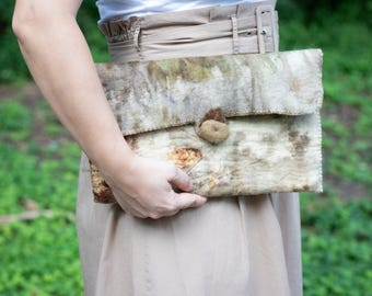 Small Clutch Bag, Eco Print Handbag, Felted Wool Bag, Hand Dyed Clutch, Unique Gift For Woman, Naturally Dyed Bag, Small Purse, Boho Purse