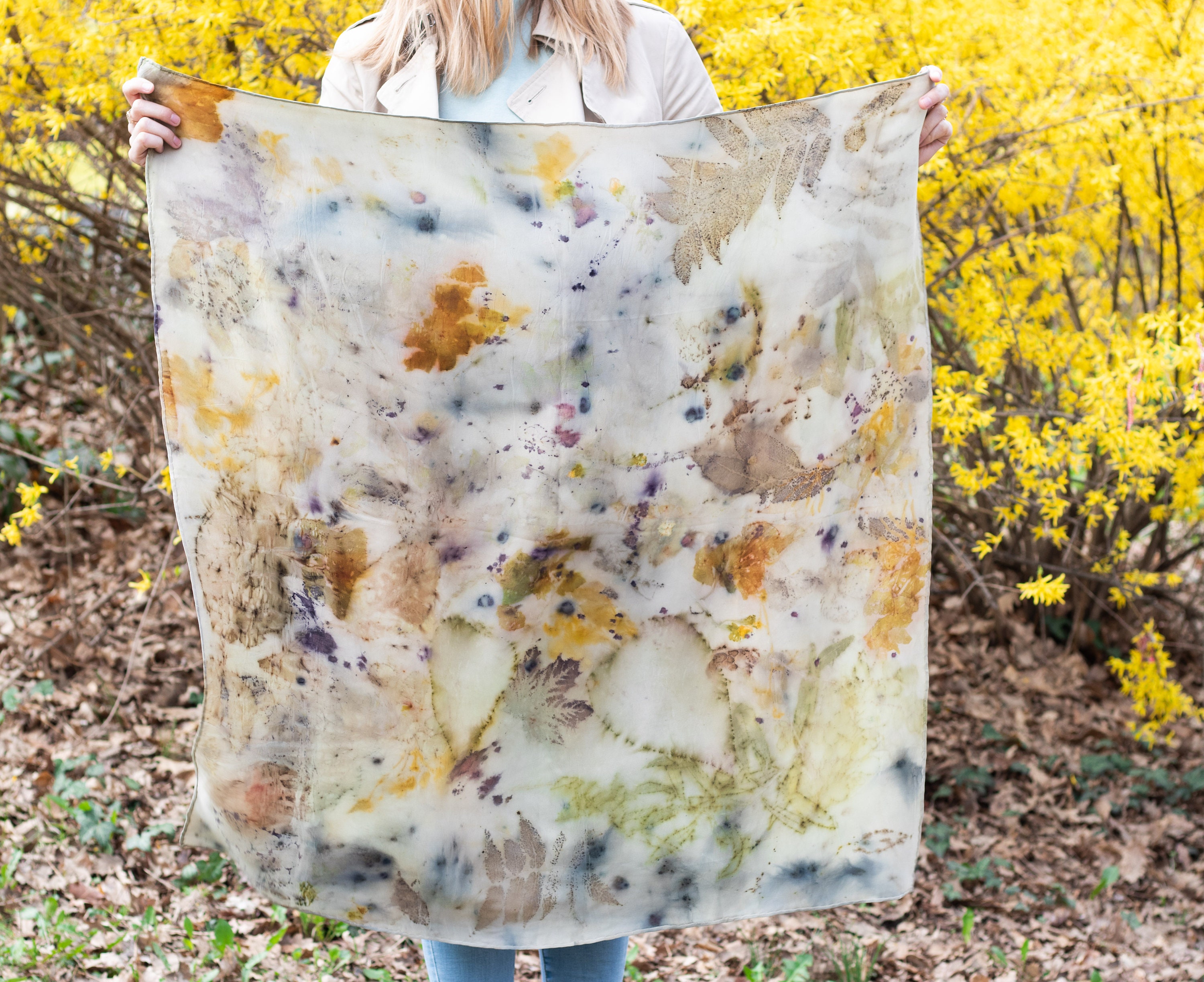 Silk Square Scarf, Large Square Silk Scarf, Botanical Print Silk Scarf, Eco Friendly Gift for ...