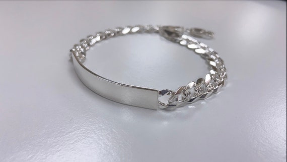 Plata Esclava Cubana Corte Diamante Pulsera Cubana - Etsy