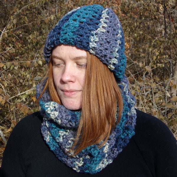 Crochet Blue Hat and Cowl Set