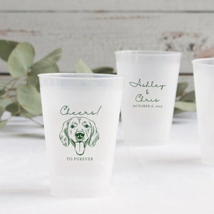 Tazze da matrimonio glassate con ritratto di animali domestici personalizzati, illustrazione personalizzata di animali domestici, bomboniere personalizzate per matrimoni, porta bevande, tazze da cocktail personalizzate