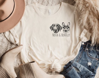 Custom Pet Face Portrait Unisex T-Shirt, Fits Up To 4 Dogs Or Cats, Dog Mom Gift, Cat Mom Gift, Personalized Pet Memorial, Pet Lover