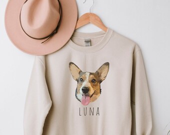 Personalized Pet Portrait Sweatshirt, Custom Pet Hoodie, Dog Mom Shirt, Custom Dog Crewneck, Custom Cat Sweatshirt, Gift for Pet Lover