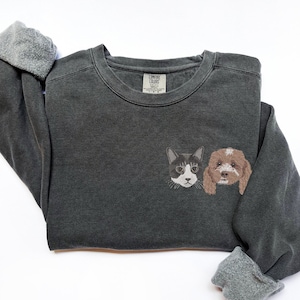 Custom EMBROIDERED Pet Portrait Comfort Colors Sweatshirt,Custom Pet Gift, Dog Mom Gift, Cat Mom,Pet Memorial,Personalized Dog Embroidery image 3