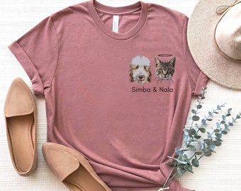 Custom Pet Face Portrait Unisex T-Shirt, Fits Up To 3 Dogs Or Cats, Dog Mom Gift, Cat Mom Gift, Personalized Pet Memorial, Pet Lover