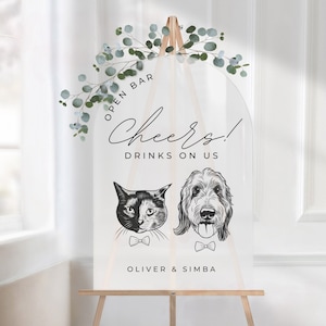 Custom Digital 2 Pet Portrait Wedding Sign, Personalized Open Bar Sign, Dog of Honor, Signature Pet Drink Sign, Pet Portrait Wedding Decor