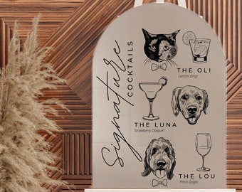 Custom Digital 3 Pet Portrait Wedding Sign, Personalized cocktail Bar Sign, Dog of Honor, Signature Pet Drink, Pet Portrait Wedding Decor