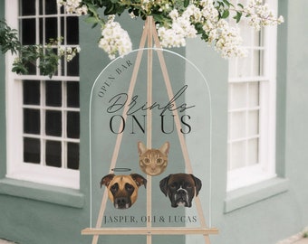 Custom Digital 3 Pet Portrait Wedding Sign, Custom Open Bar Sign, Dog of Honor, Signature Pet Drink Sign, Pet Portrait Wedding Decor