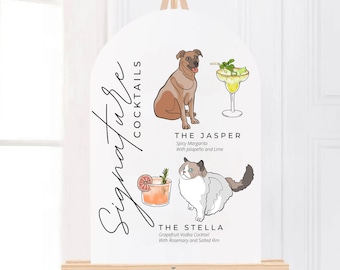Custom Digital Pet Portrait Wedding Sign, Personalized Modern Cocktail Bar Sign, Dog of Honor, Minimalist Signature Drink, Pet Wedding Decor