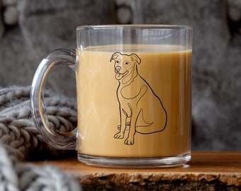 Custom Pet Portrait Glass Coffee Mug, Cute dog mom gift, Personalized Coffee Mug, One Line Dog illustration, Pet Memorial Remembrance Gift