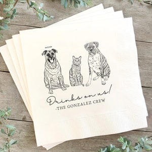 Custom Pet Cocktail Napkins, Dog Wedding Napkins, Custom Pet Cocktail Napkins, Customized Pet Napkins, Custom Pet Portrait Wedding Napkins
