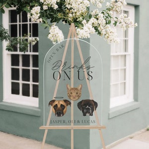 Custom Digital 3 Pet Portrait Wedding Sign, Personalized Open Bar Sign, Dog of Honor, Signature Pet Drink Sign, Pet Portrait Wedding Decor