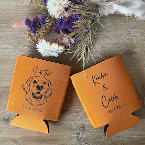 Custom Pet Portrait Wedding Can Cooler, Custom Pet Illustration, Personalized Wedding Favors, Beverage Holder, Can Insulator, Wedding Cooler