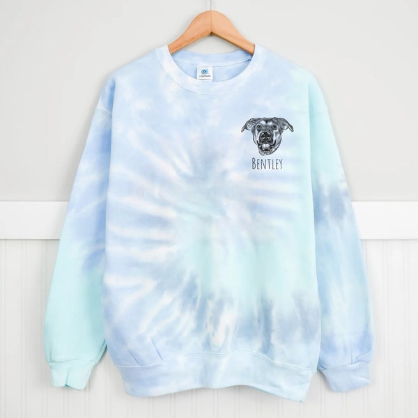 Benutzerdefinierte Haustier Gesicht Portrait Crewneck Tie Dye Sweatshirt, passt 4 Hunde oder Katzen, Hund Mama Geschenk, Katze Mama Geschenk, personalisierte Haustier-Denkmal, Haustier-Liebhaber