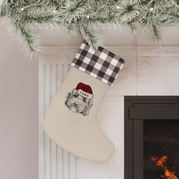 Custom Pet Portrait Christmas Stocking, Personalized Xmas Stocking, Custom Home Decor, Custom Christmas Holiday Decor, Dog Mom Gift, Cat