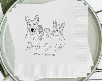 Custom Pet Cocktail Napkins, Dog Wedding Napkins, Custom Pet Cocktail Napkins, Customized Pet Napkins, Custom Pet Portrait Wedding Napkins