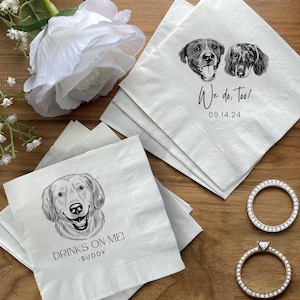Custom Detailed Pet Cocktail Napkins, Dog Wedding Napkins, Custom Pet Cocktail Napkins, Customized Pet Napkins, Pet Portrait Wedding Napkins