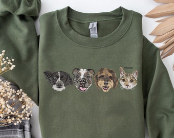 Custom EMBROIDERED Pet Face Portrait Sweatshirt,Custom Pet Gift, Dog Mom Gift, Cat Mom,Personalized Pet Memorial,Personalized Dog Embroidery
