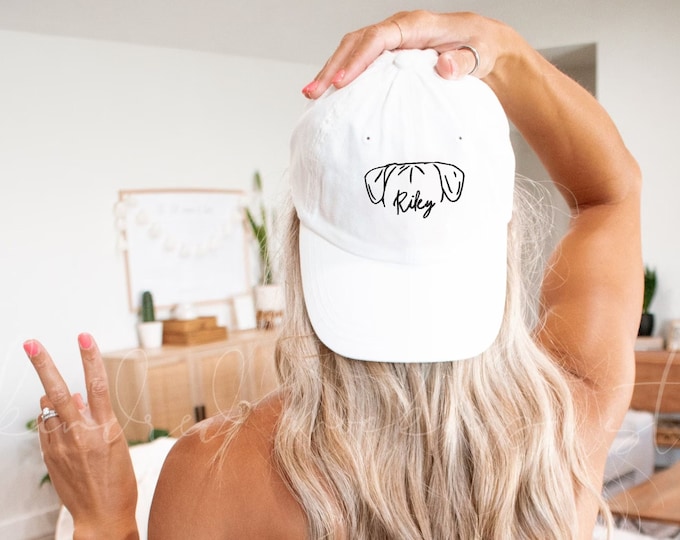 Custom Embroidered Dog Ears Outline, PersonalizedDad Hat, Dog Mom Gift, Custom Dog Dad Gift, Dog Memorial Gift, Pet Lover Embroidery Gift