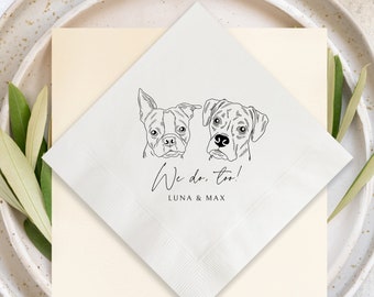 Custom Illustrated Dog Wedding Napkins, Bridal Shower, Engagement Party, Custom Pet Bar Napkins, Custom Pet Wedding Napkins, Dog Cat Napkins