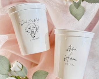 Copas personalizadas del estadio de bodas con retratos de mascotas, ilustración personalizada de mascotas, favores de boda personalizados, porta bebidas, copas de cóctel personalizadas para mascotas