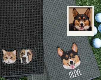 Custom EMBROIDERED Pet Portrait Golf Towel,Custom Dog Dad Gift,Personalized Golf Towel,Personalized Pet Embroidery, Custom Golf Accessories
