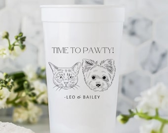 Custom Pet Portrait Wedding Stadium Cups, Custom Pet Illustration, Personalized Wedding Favors, Beverage Holder, Custom Pet Cocktail Cups