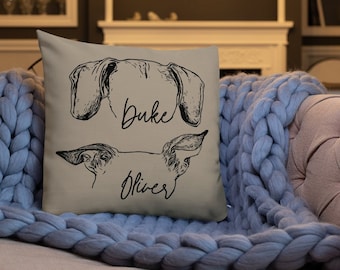 Almohada de retrato de mascota personalizada, orejas de mascota personalizadas, almohada de perro personalizada, regalo de pérdida de mascotas, almohada personalizada, ilustración de mascotas, almohada personalizada