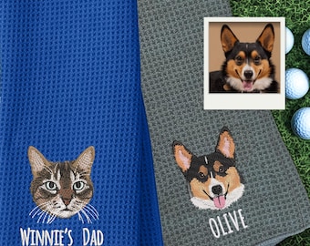 Custom EMBROIDERED Pet Portrait Golf Towel,Custom Dog Dad Gift,Personalized Golf Towel,Personalized Pet Embroidery, Custom Golf Accessories