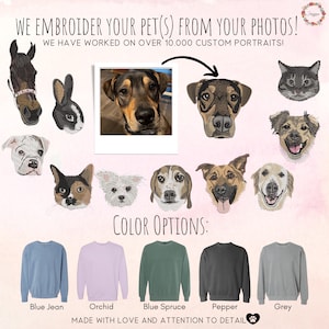 Custom EMBROIDERED Pet Portrait Comfort Colors Sweatshirt,Custom Pet Gift, Dog Mom Gift, Cat Mom,Pet Memorial,Personalized Dog Embroidery image 7