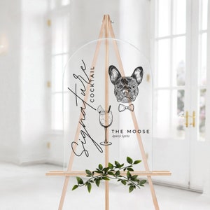 Custom Digital 1 Pet Portrait Wedding Sign, Personalized Modern Cocktail Bar Sign, Dog of Honor, Minimalist Signature Drink, Pet Wedding Bar