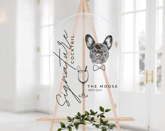 Custom Digital 1 Pet Portrait Wedding Sign, Personalized Modern Cocktail Bar Sign, Dog of Honor, Minimalist Signature Drink, Pet Wedding Bar