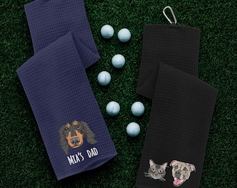 Custom EMBROIDERED Pet Portrait Golf Towel,Custom Dog Dad Gift,Personalized Golf Towel,Personalized Pet Embroidery, Custom Golf Accessories