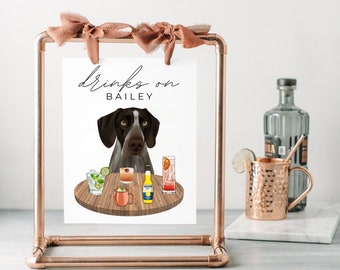 Custom Digital 1 Pet Portrait Wedding Sign, Personalized Open Bar Sign, Dog of Honor, Signature Pet Drink Sign, Pet Portrait Wedding Decor