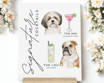 Custom Pet Portrait Wedding Sign, Dog Signature Drink Bar Menu, Pet Wedding Bar Menu, Cat Wedding Bar Sign, Signature Cocktail Bar Tabletop