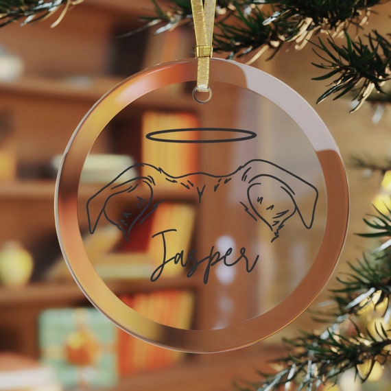 Custom Dog Portrait Ears Christmas Glass Ornament, Dog Memorial, Dog Lovers Gift, Personalized Pet Memorial Ornament, Custom Christmas Decor