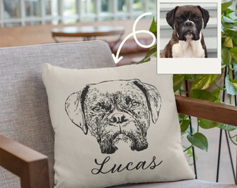 Custom Pet Portrait Spun Polyester Square Pillow -Can Fit Up to 3 Pets, Personalized Dog Pillow, Cat Mom Gift, Pillow Cover,Pet Illustration