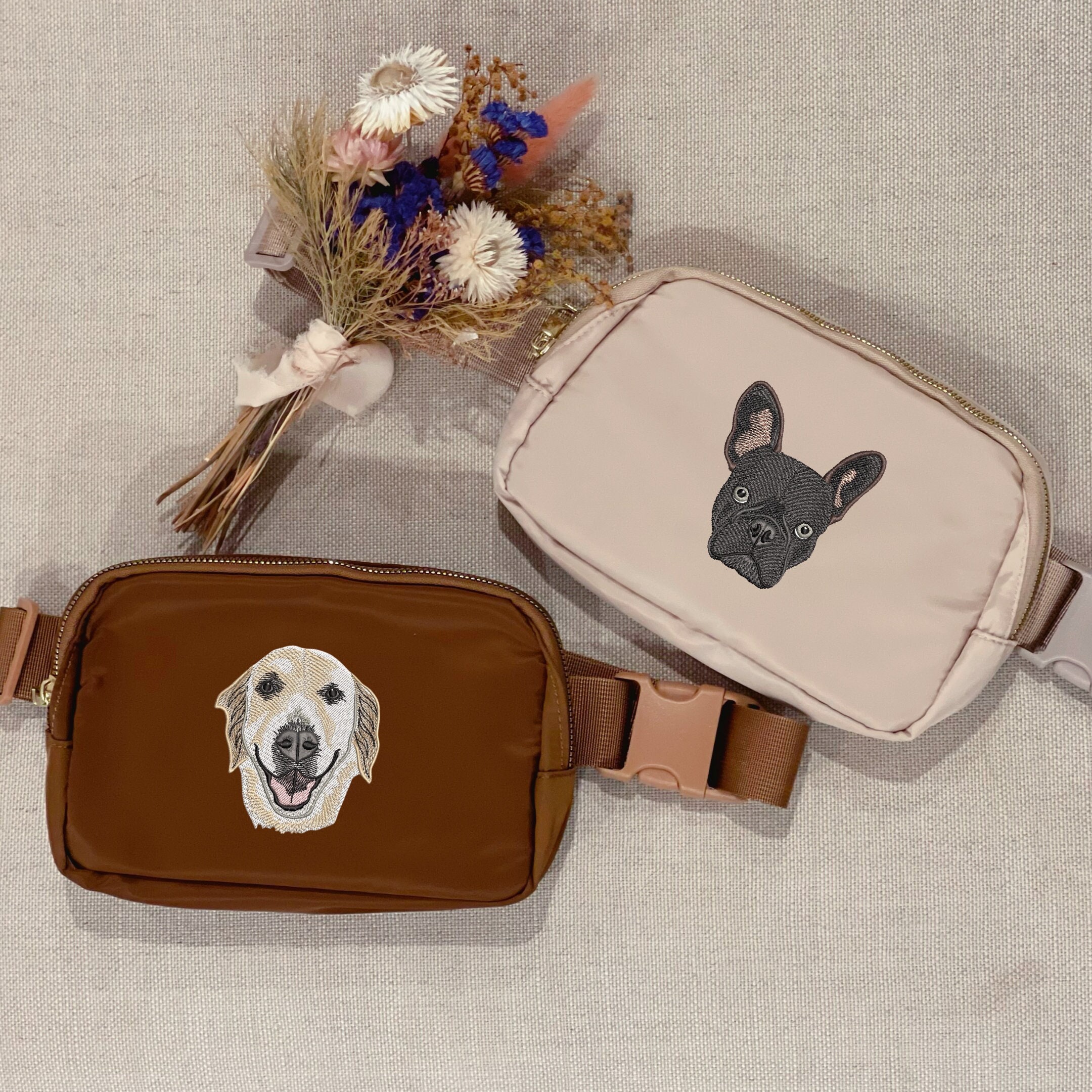 Custom Embroidered Pet Face Belt Bag | Personalized Dog & Cat Portrait Gift | Pet Memorial Belt Bag | Dog Mom & Cat Mom Gift