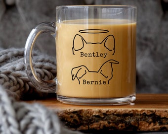 Custom Dog Ear Portrait Glass Coffee Mug, Cute dog mom gift, Personalized Mug, Dog illustration, Pet Memorial Gift, Pet Remembrance Mug