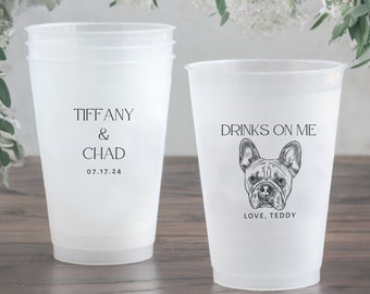 Custom Pet Portrait Wedding Frosted Cups, Custom Pet Illustration, Personalized Modern Wedding Favors, Beverage Holder, Custom Cocktail Cups