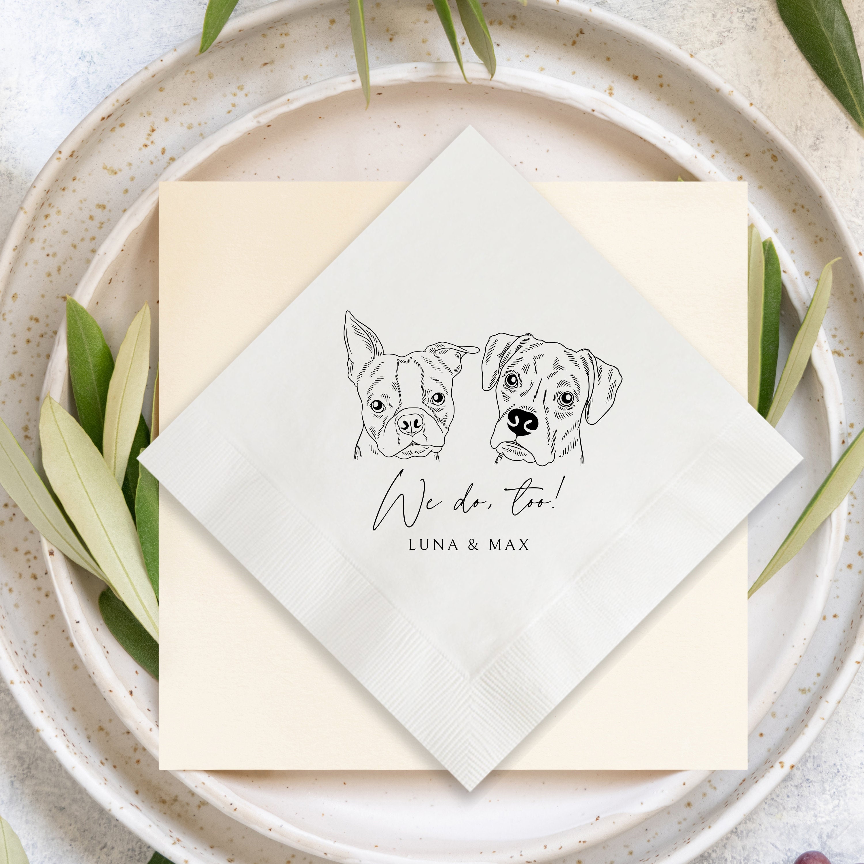 Custom Illustrated Dog Wedding Napkins, Bridal Shower, Engagement Party