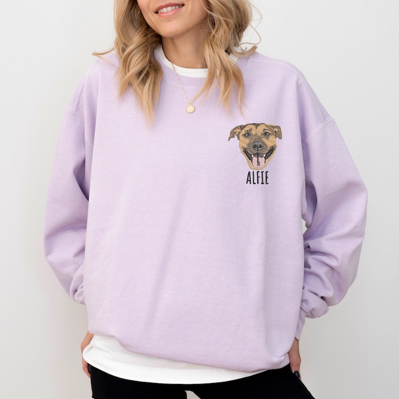 Custom EMBROIDERED Pet Portrait Comfort Colors Sweatshirt,Custom Pet Gift, Dog Mom Gift, Cat Mom,Pet Memorial,Personalized Dog Embroidery image 4