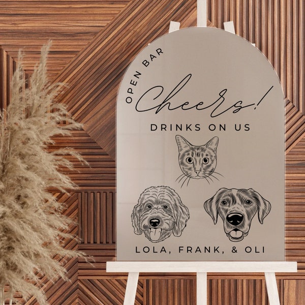 Custom Digital 3 Pet Portrait Wedding Sign, Personalized Open Bar Sign, Dog of Honor, Signature Pet Drink Sign, Pet Portrait Wedding Decor