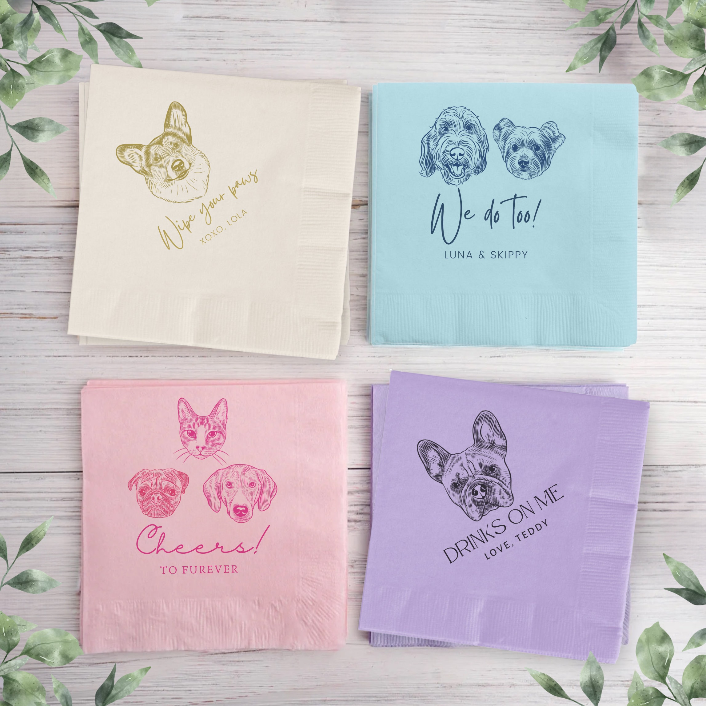 Custom Pet Cocktail Napkins Dog Wedding Napkins Custom Pet Etsy Canada